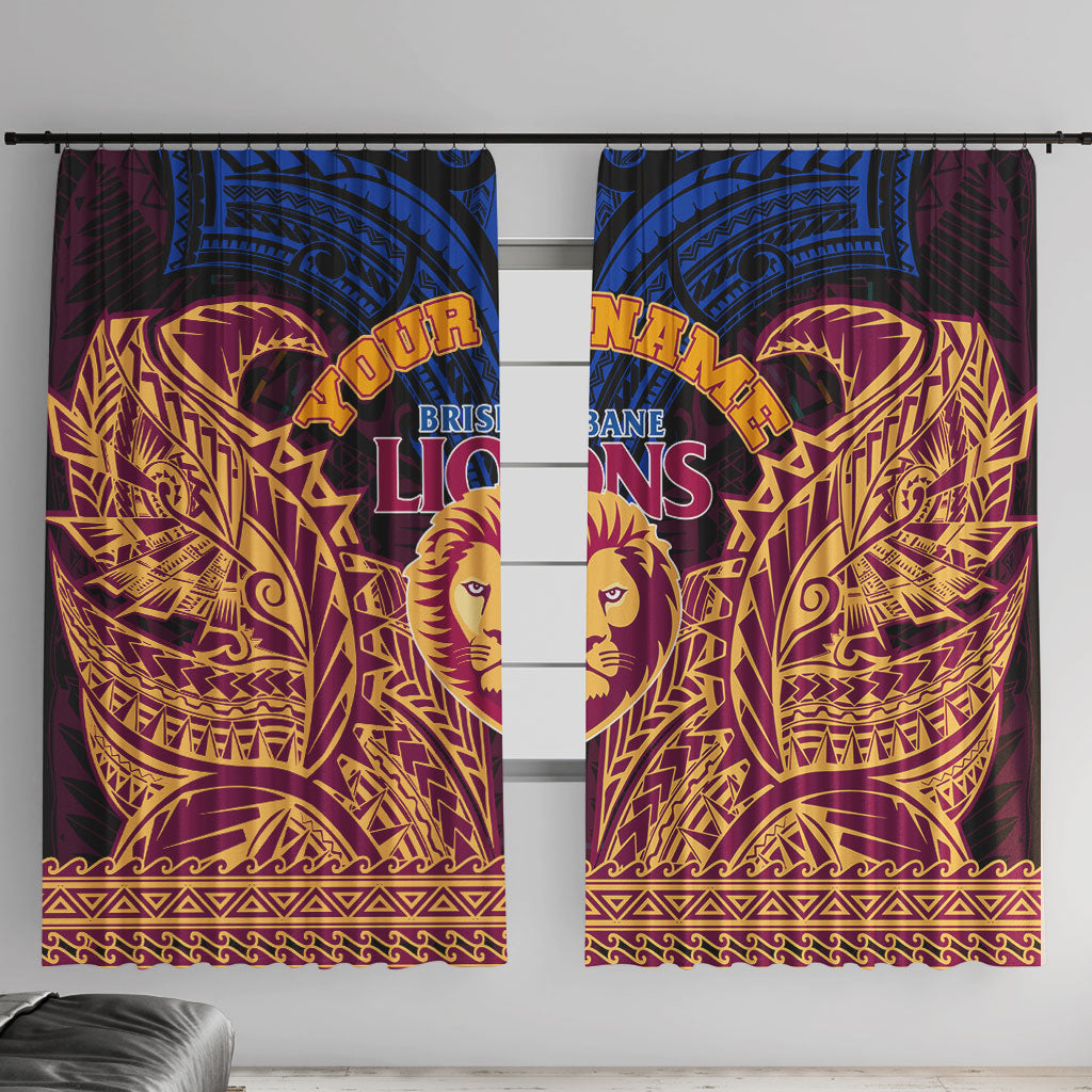 Personalized Brisbane Lions Window Curtain Polynesian Tribal Lion Burgundy Gold Warrior