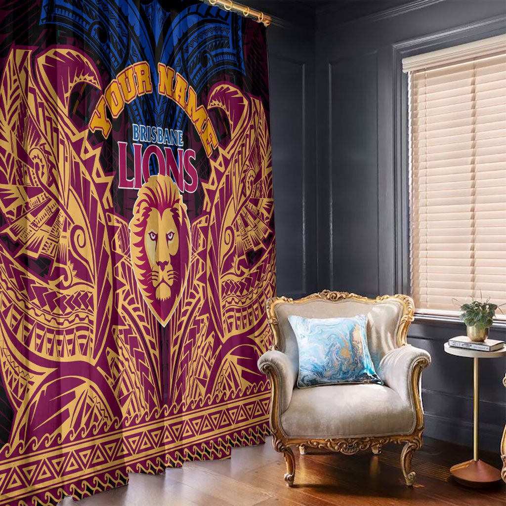 Personalized Brisbane Lions Window Curtain Polynesian Tribal Lion Burgundy Gold Warrior