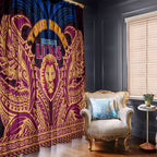 Personalized Brisbane Lions Window Curtain Polynesian Tribal Lion Burgundy Gold Warrior
