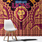Personalized Brisbane Lions Window Curtain Polynesian Tribal Lion Burgundy Gold Warrior