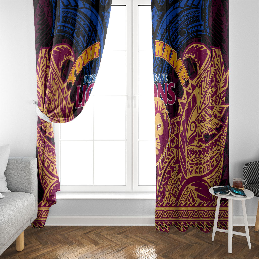 Personalized Brisbane Lions Window Curtain Polynesian Tribal Lion Burgundy Gold Warrior