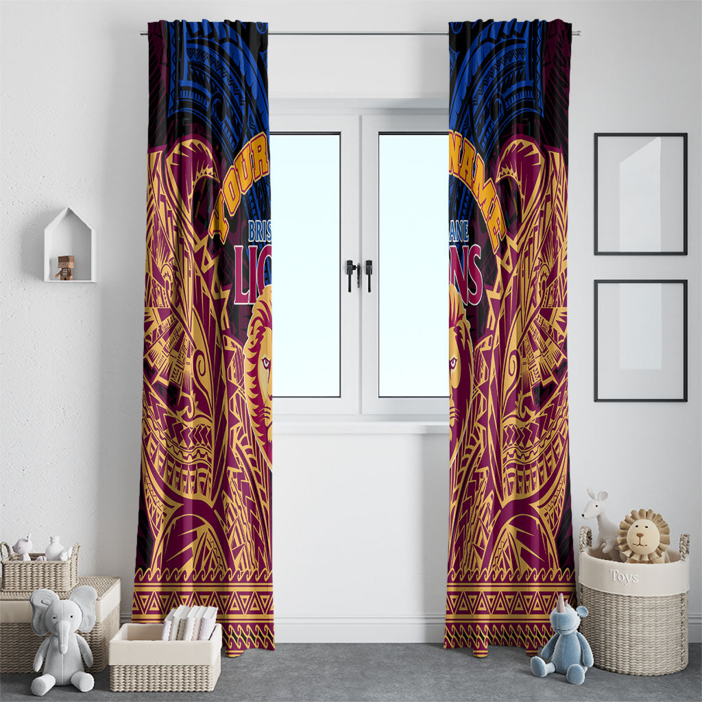 Personalized Brisbane Lions Window Curtain Polynesian Tribal Lion Burgundy Gold Warrior