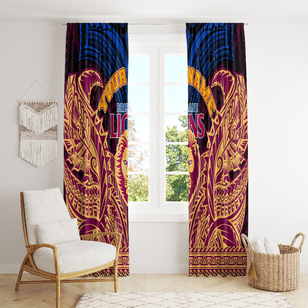Personalized Brisbane Lions Window Curtain Polynesian Tribal Lion Burgundy Gold Warrior