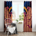 Personalized Brisbane Lions Window Curtain Polynesian Tribal Lion Burgundy Gold Warrior