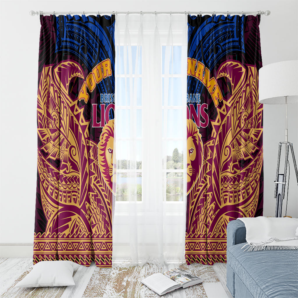 Personalized Brisbane Lions Window Curtain Polynesian Tribal Lion Burgundy Gold Warrior