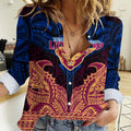 Personalized Brisbane Lions Women Casual Shirt Polynesian Tribal Lion Burgundy Gold Warrior