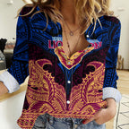 Personalized Brisbane Lions Women Casual Shirt Polynesian Tribal Lion Burgundy Gold Warrior