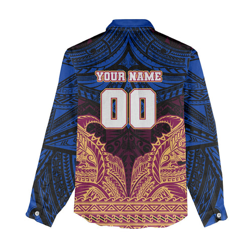 Personalized Brisbane Lions Women Casual Shirt Polynesian Tribal Lion Burgundy Gold Warrior