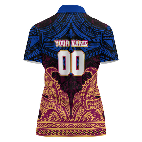 Personalized Brisbane Lions Women Polo Shirt Polynesian Tribal Lion Burgundy Gold Warrior