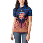 Personalized Brisbane Lions Women Polo Shirt Polynesian Tribal Lion Burgundy Gold Warrior