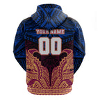 Personalized Brisbane Lions Zip Hoodie Polynesian Tribal Lion Burgundy Gold Warrior