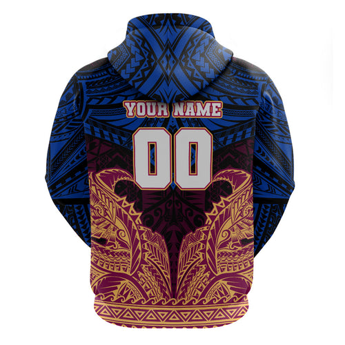 Personalized Brisbane Lions Zip Hoodie Polynesian Tribal Lion Burgundy Gold Warrior