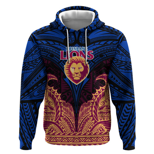 Personalized Brisbane Lions Zip Hoodie Polynesian Tribal Lion Burgundy Gold Warrior