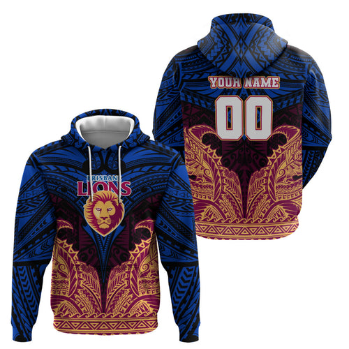 Personalized Brisbane Lions Zip Hoodie Polynesian Tribal Lion Burgundy Gold Warrior