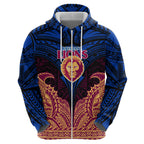 Personalized Brisbane Lions Zip Hoodie Polynesian Tribal Lion Burgundy Gold Warrior