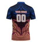 Personalized Brisbane Lions Zipper Polo Shirt Polynesian Tribal Lion Burgundy Gold Warrior