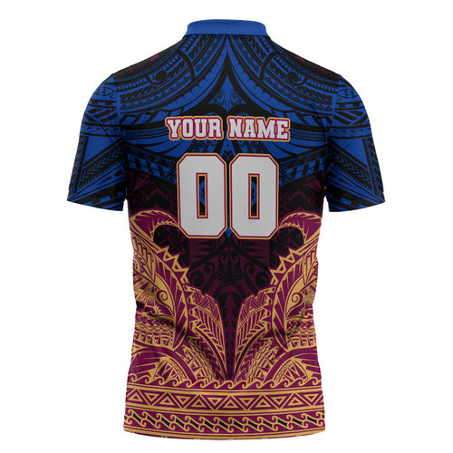 Personalized Brisbane Lions Zipper Polo Shirt Polynesian Tribal Lion Burgundy Gold Warrior