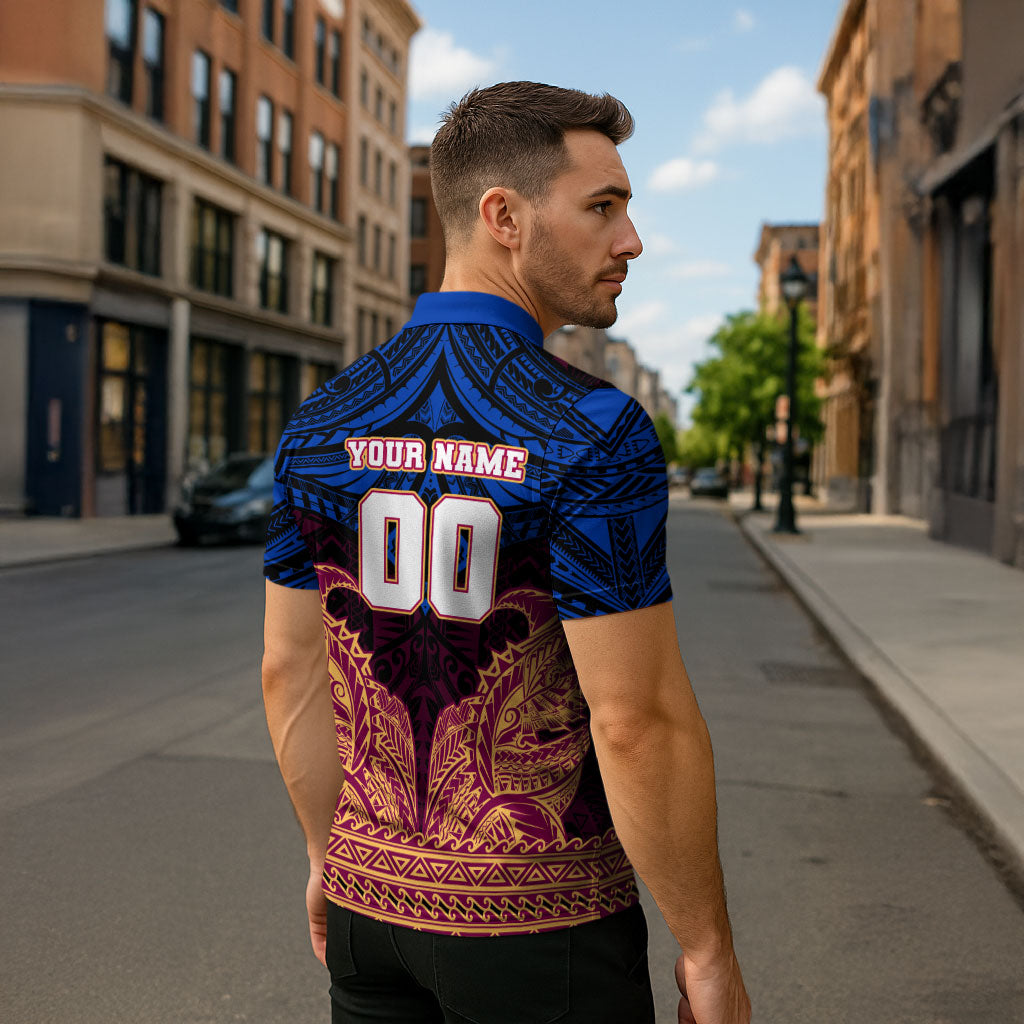 Personalized Brisbane Lions Zipper Polo Shirt Polynesian Tribal Lion Burgundy Gold Warrior