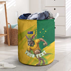 Personalized Australian Jackaroo Lawn Bowls Laundry Basket Kangaroo Bowler Green Yellow National Spirit Mascot Art