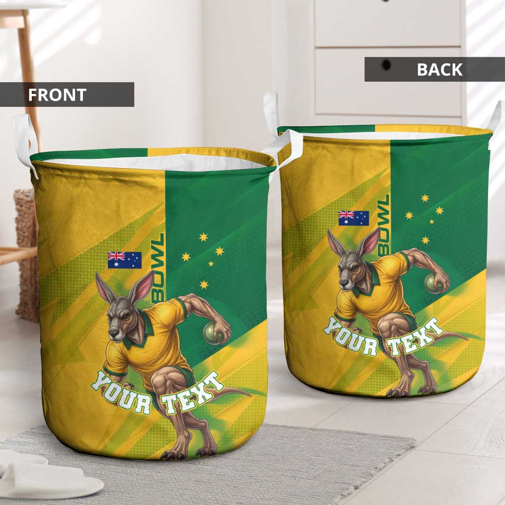 Personalized Australian Jackaroo Lawn Bowls Laundry Basket Kangaroo Bowler Green Yellow National Spirit Mascot Art