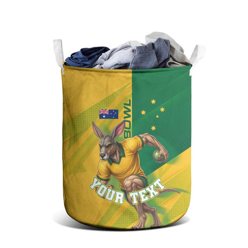 Personalized Australian Jackaroo Lawn Bowls Laundry Basket Kangaroo Bowler Green Yellow National Spirit Mascot Art