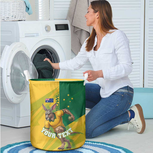 Personalized Australian Jackaroo Lawn Bowls Laundry Basket Kangaroo Bowler Green Yellow National Spirit Mascot Art