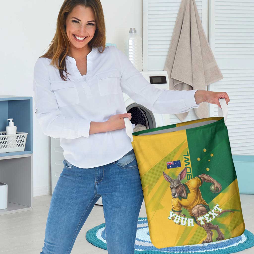 Personalized Australian Jackaroo Lawn Bowls Laundry Basket Kangaroo Bowler Green Yellow National Spirit Mascot Art