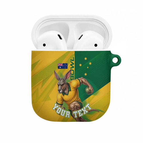 Personalized Australian Jackaroo Lawn Bowls AirPods Case Kangaroo Bowler Green Yellow National Spirit Mascot Art