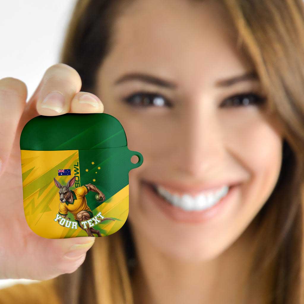 Personalized Australian Jackaroo Lawn Bowls AirPods Case Kangaroo Bowler Green Yellow National Spirit Mascot Art
