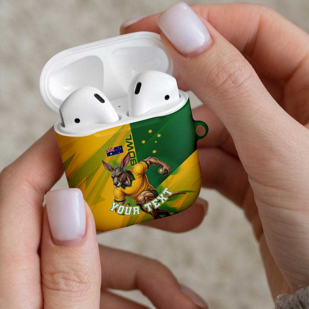 Personalized Australian Jackaroo Lawn Bowls AirPods Case Kangaroo Bowler Green Yellow National Spirit Mascot Art