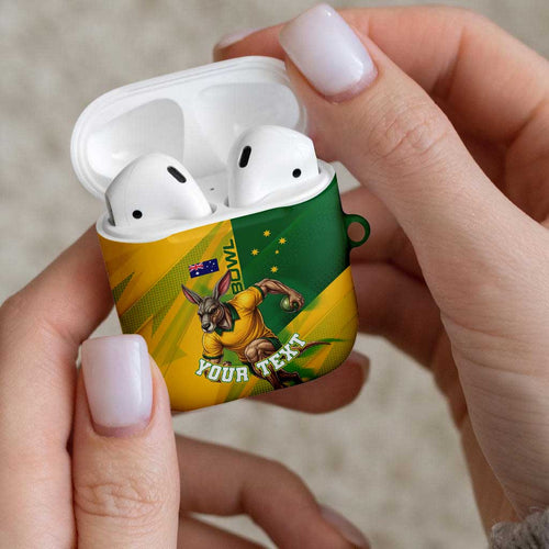 Personalized Australian Jackaroo Lawn Bowls AirPods Case Kangaroo Bowler Green Yellow National Spirit Mascot Art