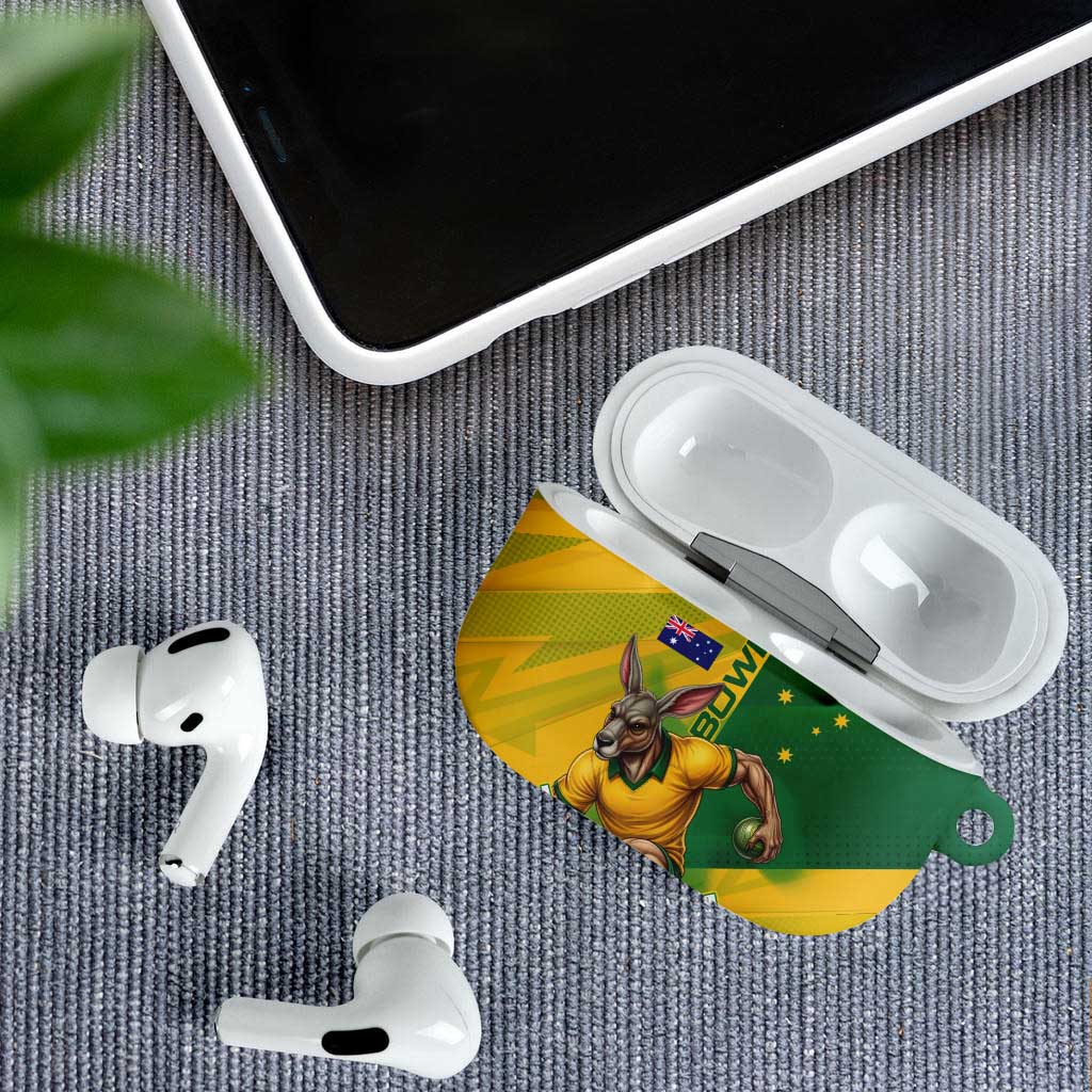 Personalized Australian Jackaroo Lawn Bowls AirPods Case Kangaroo Bowler Green Yellow National Spirit Mascot Art
