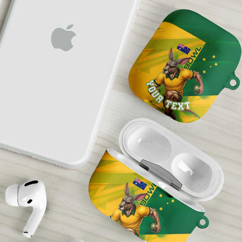 Personalized Australian Jackaroo Lawn Bowls AirPods Case Kangaroo Bowler Green Yellow National Spirit Mascot Art