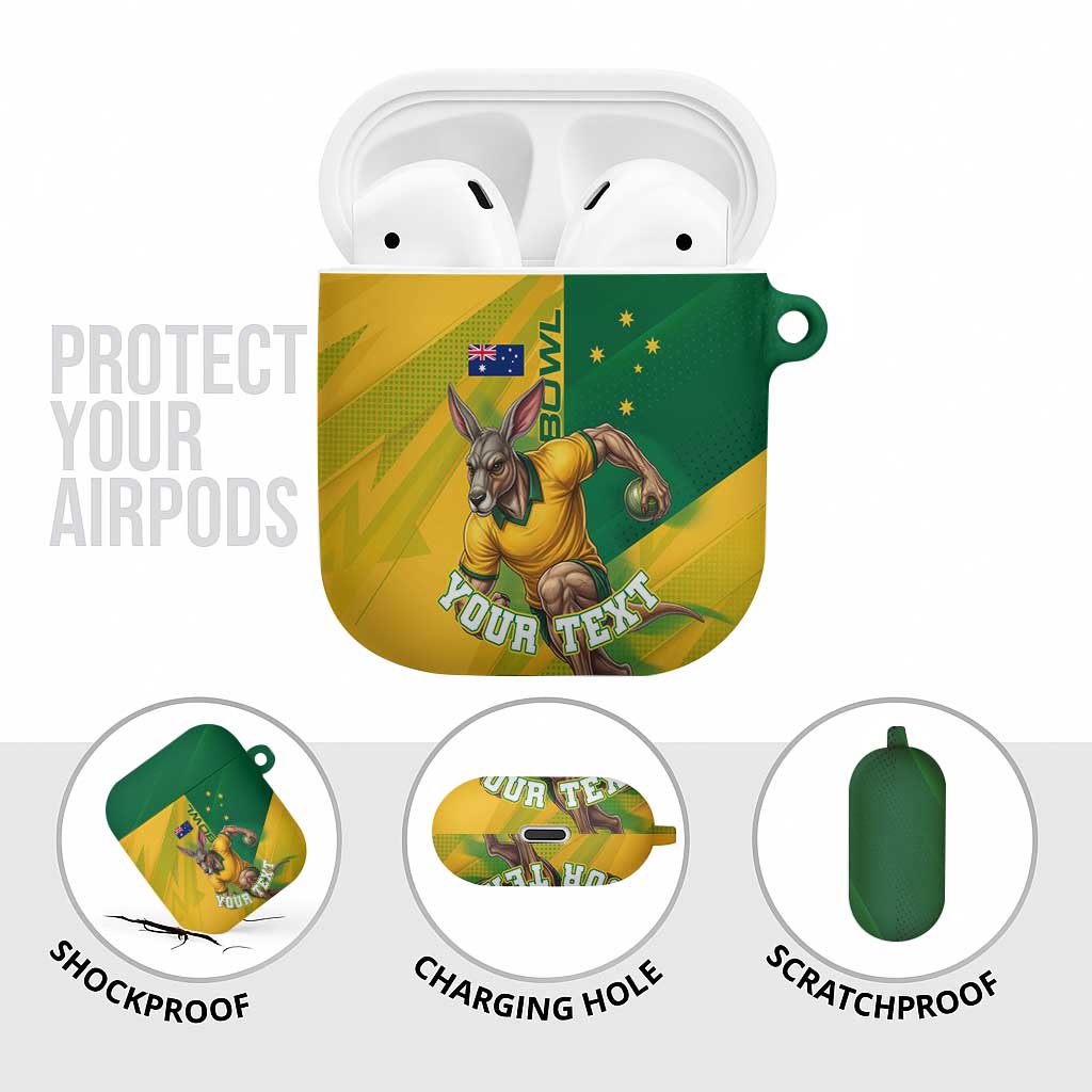 Personalized Australian Jackaroo Lawn Bowls AirPods Case Kangaroo Bowler Green Yellow National Spirit Mascot Art