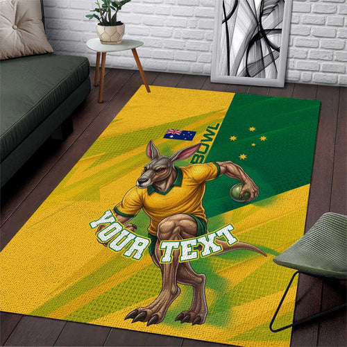 Personalized Australian Jackaroo Lawn Bowls Area Rug Kangaroo Bowler Green Yellow National Spirit Mascot Art