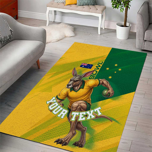 Personalized Australian Jackaroo Lawn Bowls Area Rug Kangaroo Bowler Green Yellow National Spirit Mascot Art