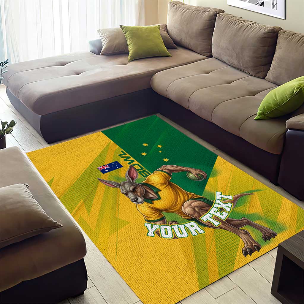 Personalized Australian Jackaroo Lawn Bowls Area Rug Kangaroo Bowler Green Yellow National Spirit Mascot Art
