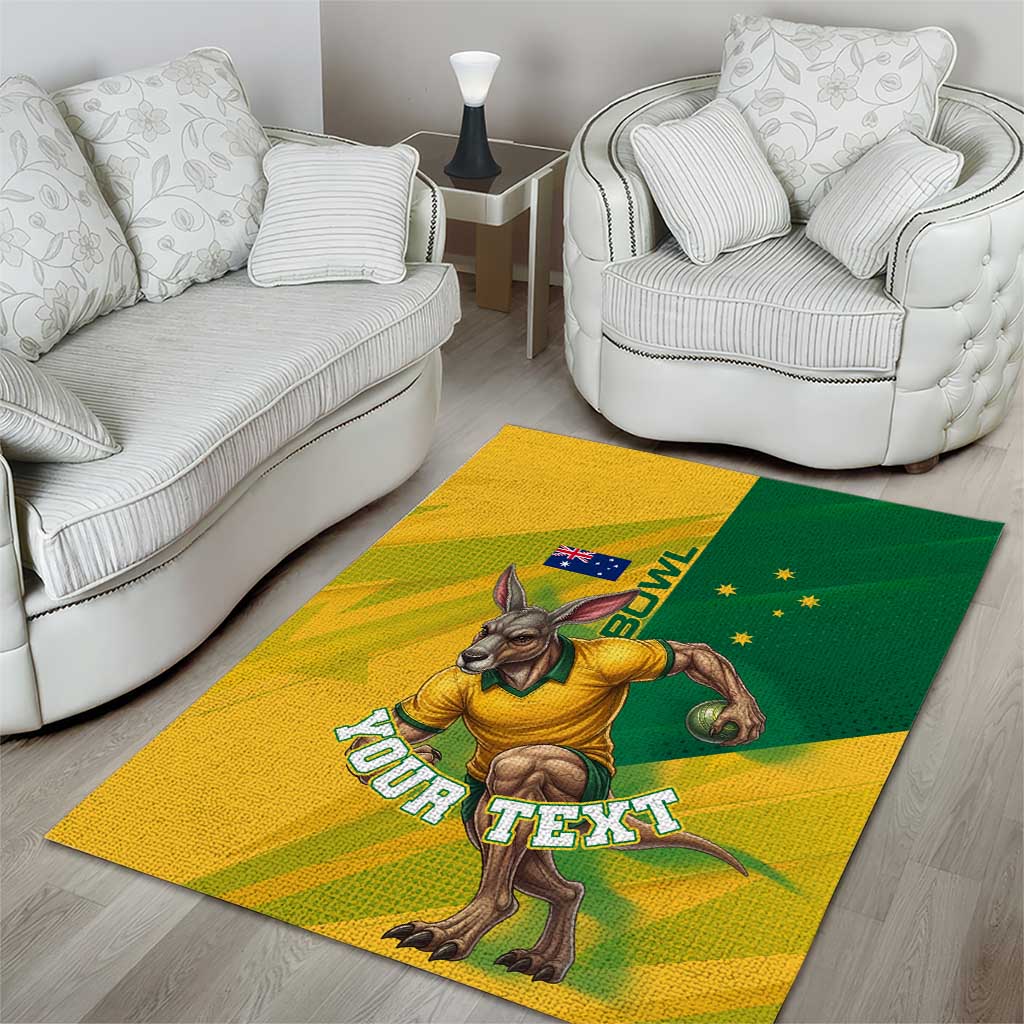 Personalized Australian Jackaroo Lawn Bowls Area Rug Kangaroo Bowler Green Yellow National Spirit Mascot Art