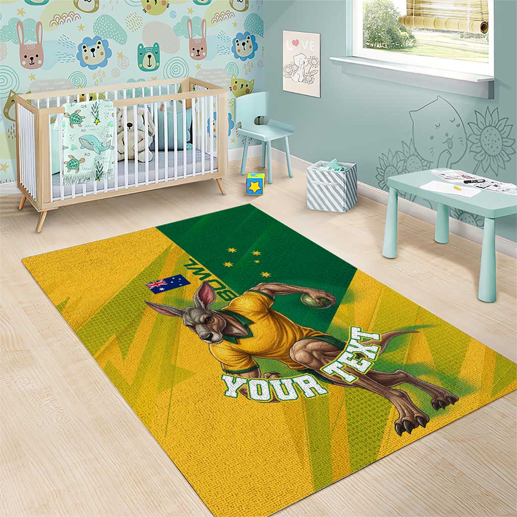 Personalized Australian Jackaroo Lawn Bowls Area Rug Kangaroo Bowler Green Yellow National Spirit Mascot Art