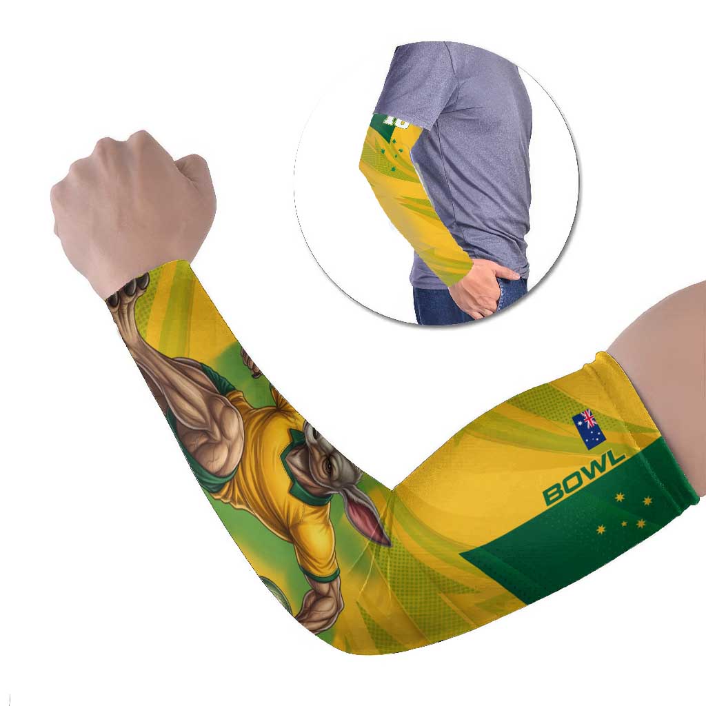 Personalized Australian Jackaroo Lawn Bowls Arm Sleeves Kangaroo Bowler Green Yellow National Spirit Mascot Art