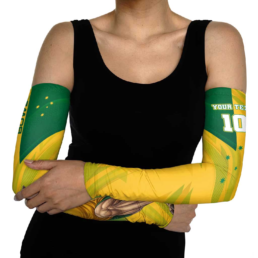 Personalized Australian Jackaroo Lawn Bowls Arm Sleeves Kangaroo Bowler Green Yellow National Spirit Mascot Art