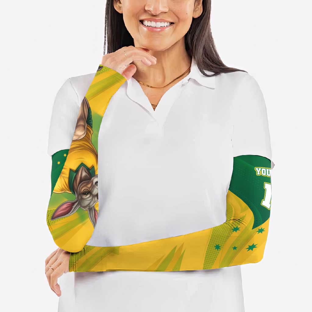 Personalized Australian Jackaroo Lawn Bowls Arm Sleeves Kangaroo Bowler Green Yellow National Spirit Mascot Art