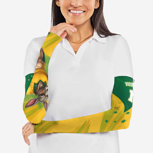 Personalized Australian Jackaroo Lawn Bowls Arm Sleeves Kangaroo Bowler Green Yellow National Spirit Mascot Art