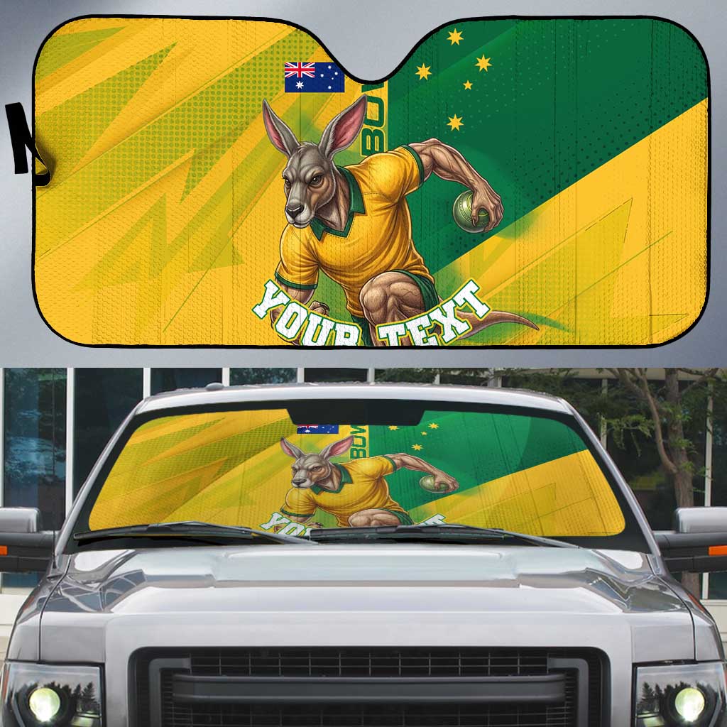 Personalized Australian Jackaroo Lawn Bowls Auto Sun Shade Kangaroo Bowler Green Yellow National Spirit Mascot Art