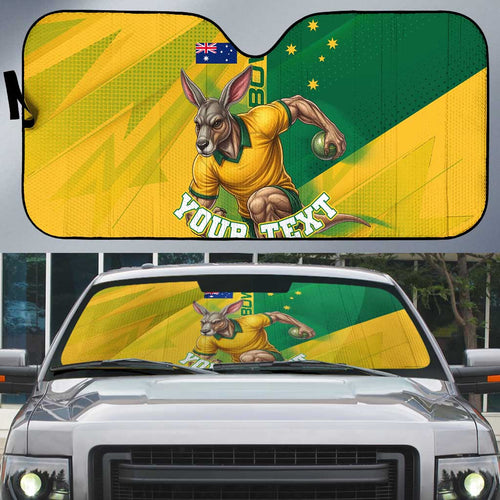 Personalized Australian Jackaroo Lawn Bowls Auto Sun Shade Kangaroo Bowler Green Yellow National Spirit Mascot Art