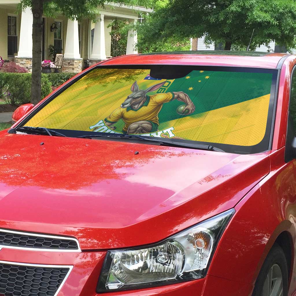 Personalized Australian Jackaroo Lawn Bowls Auto Sun Shade Kangaroo Bowler Green Yellow National Spirit Mascot Art