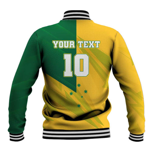 Personalized Australian Jackaroo Lawn Bowls Baseball Jacket Kangaroo Bowler Green Yellow National Spirit Mascot Art