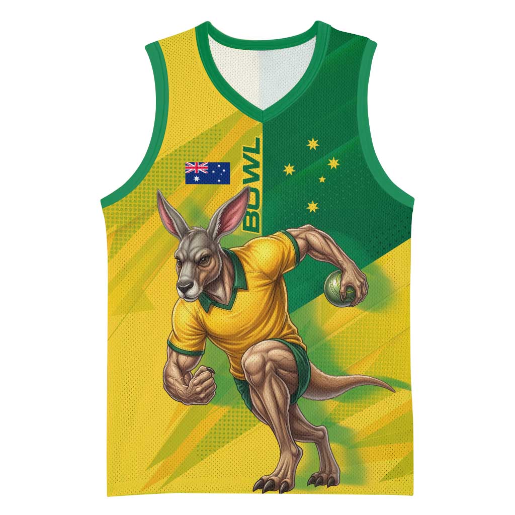 Personalized Australian Jackaroo Lawn Bowls Basketball Jersey Kangaroo Bowler Green Yellow National Spirit Mascot Art