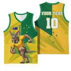 Personalized Australian Jackaroo Lawn Bowls Basketball Jersey Kangaroo Bowler Green Yellow National Spirit Mascot Art