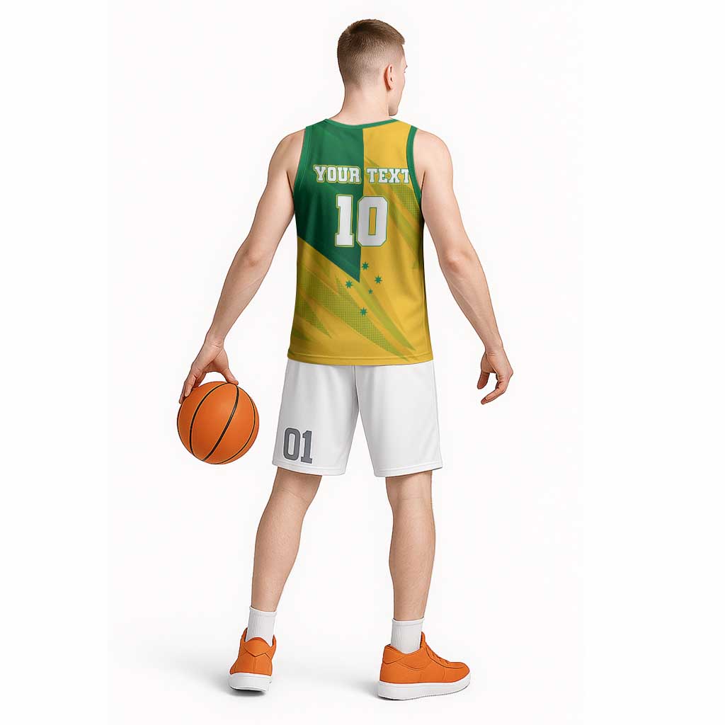 Personalized Australian Jackaroo Lawn Bowls Basketball Jersey Kangaroo Bowler Green Yellow National Spirit Mascot Art